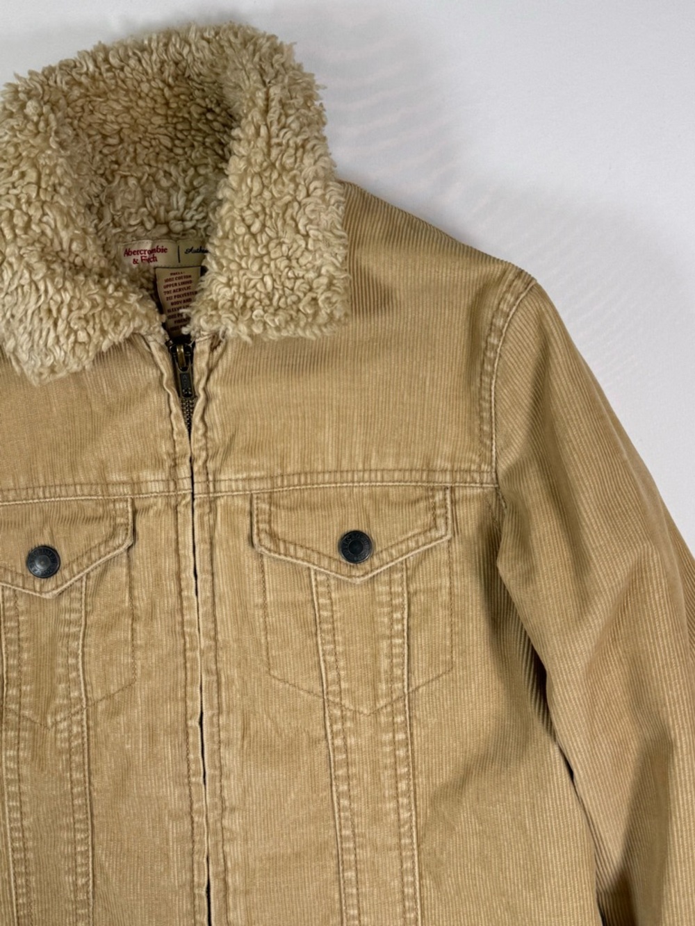 VINTAGE ABERCROMBIE & FITCH Womens Sherpa Corduroy Jacket S Y2K Trucker Western - Picture 2 of 16